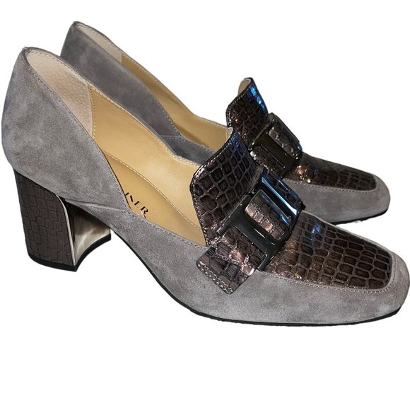 Like New DONALD J. PLINER Caresse Gray Taupe Suede Pump Buckle Loafers S… - Picture 2 of 10